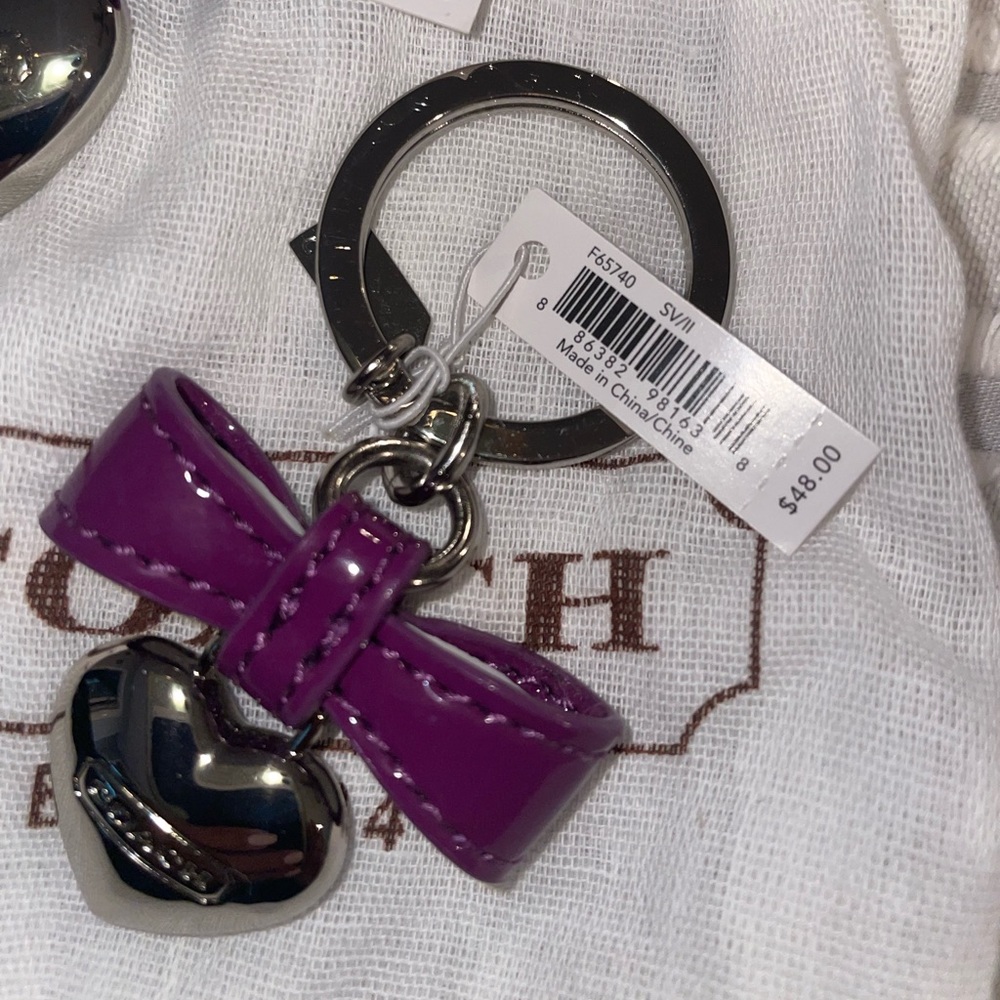 Lot of 2 New Coach Heart Bow Keychain purple